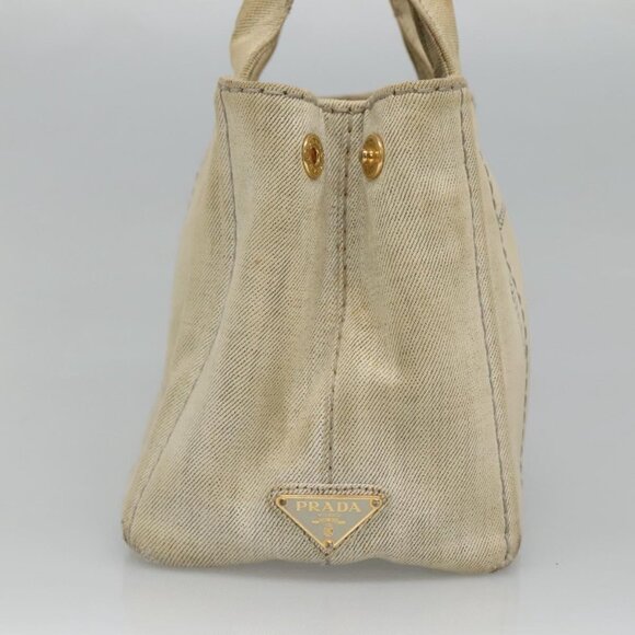 PRADA Canapa PM Hand Bag Canvas Gray Gold Auth bs23956 - Picture 5 of 16